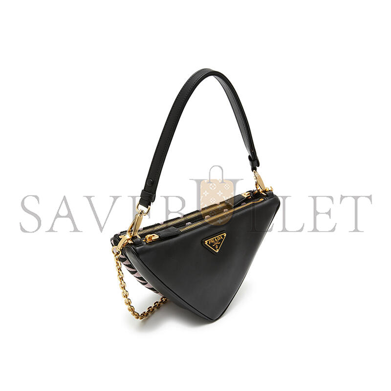 PRADA TRIANGULAR COLORBLOCK JACQUARD SHOULDER BAG 1BC176 (25*23*5cm)